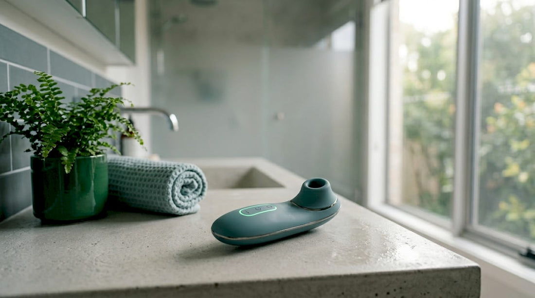 Suction vibrator on bathroom countertop