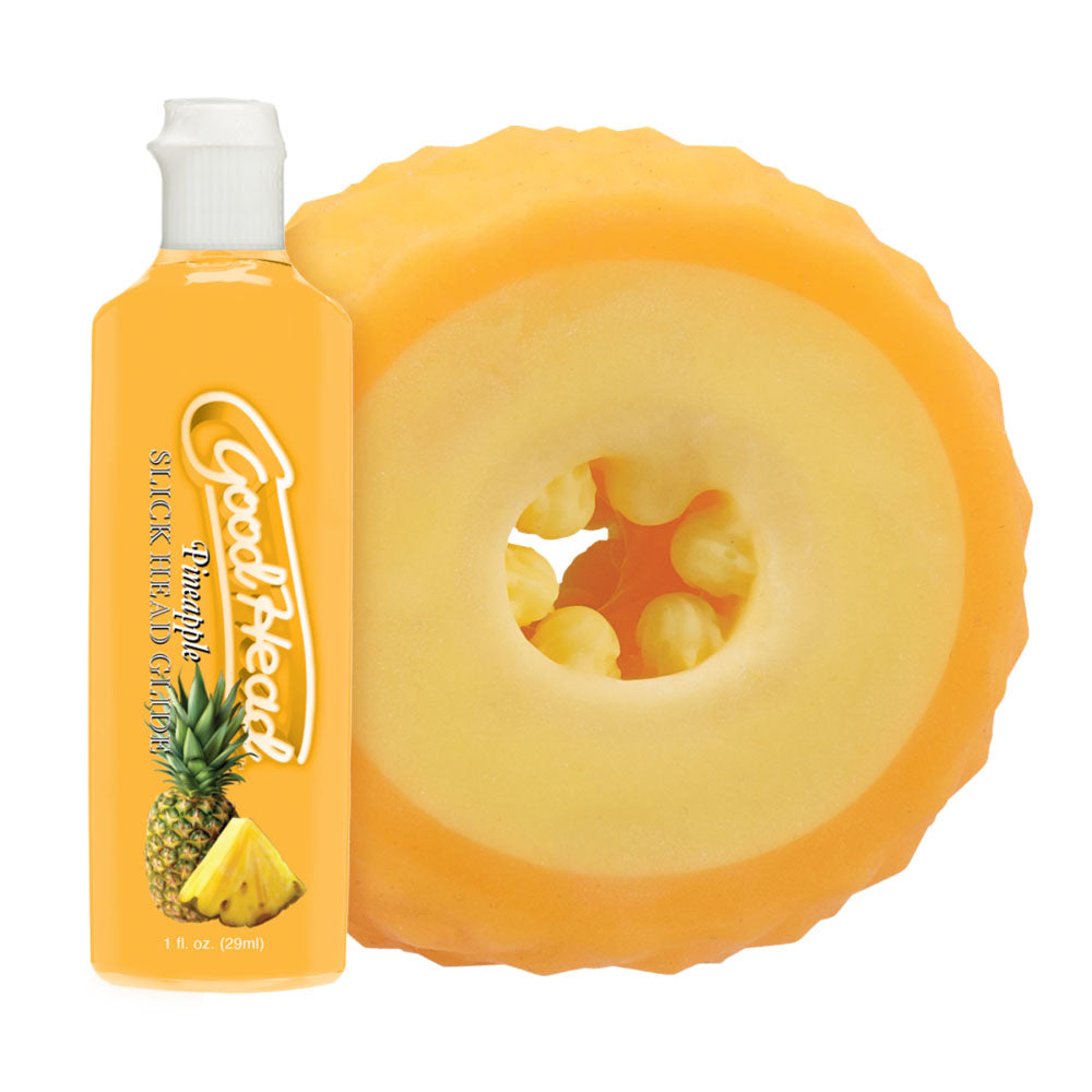 GoodHead Pineapple Blowjob Set - Pineapple Stroker with Pineapple Flavoured Lubricant 30 ml Bottle with pineapple slice.
