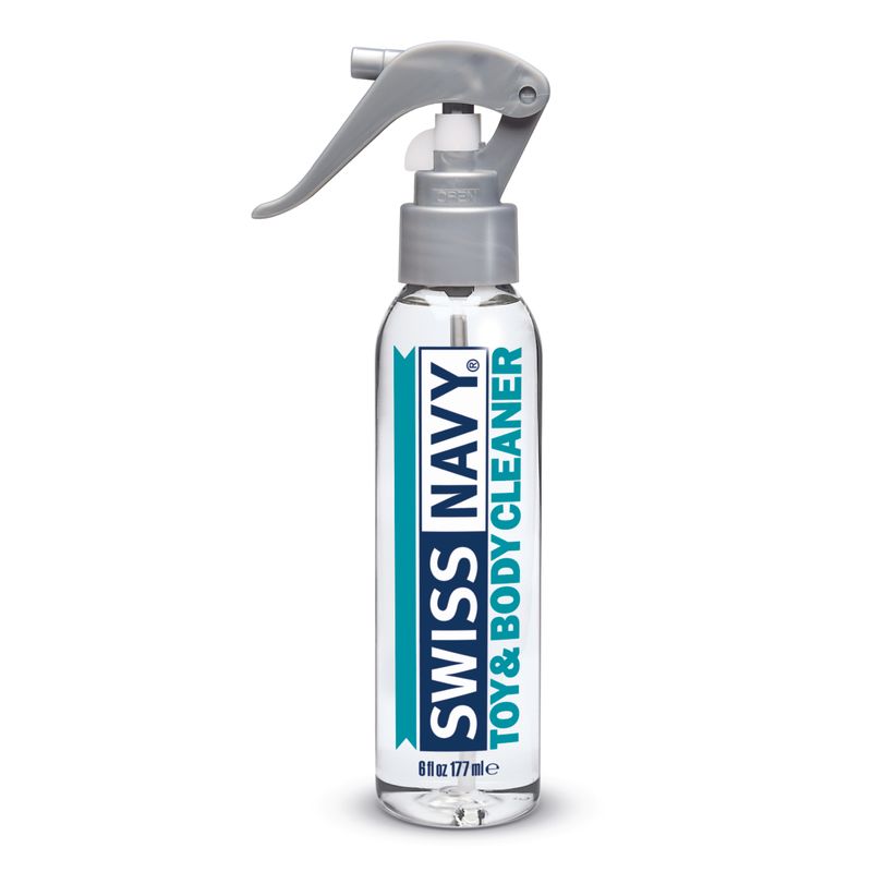 Swiss Navy Toy and Body Cleaner 6oz/177ml antibacterial spray bottle for intimate essentials and toy hygiene.