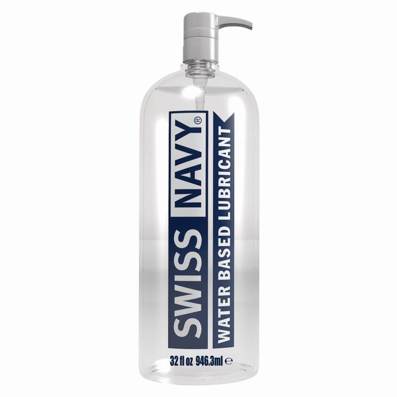 Swiss Navy Water Based Lubricant 32oz/946ml bottle with convenient pump for intimate essentials.
