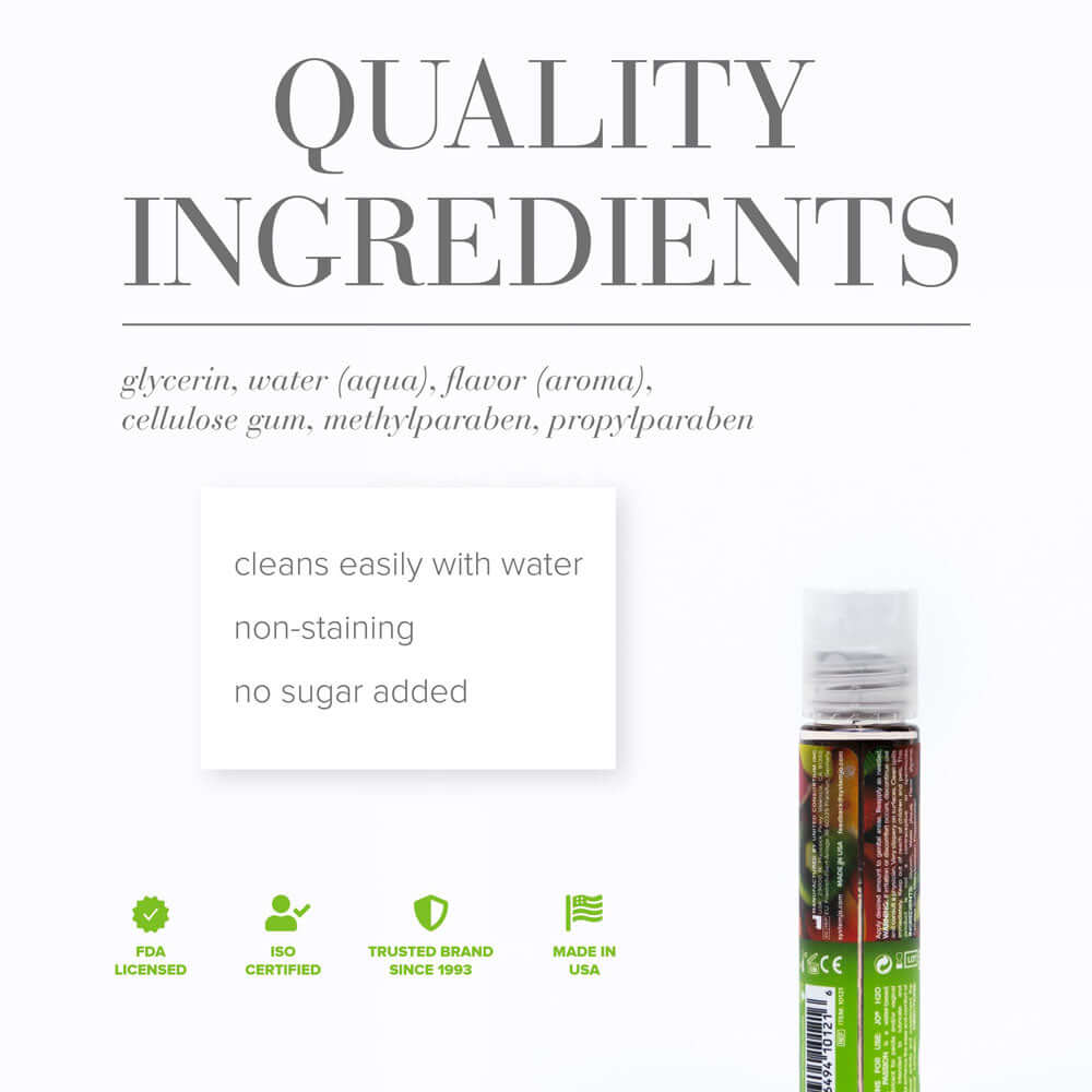 JO H2O Tropical Passion Lube bottle ingredients with tropical flavored water-based lubricant details.