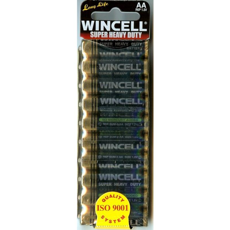Wincell Super Heavy Duty AA Shrink 10Pk Battery in packaging, perfect for powering adult toys and other devices.