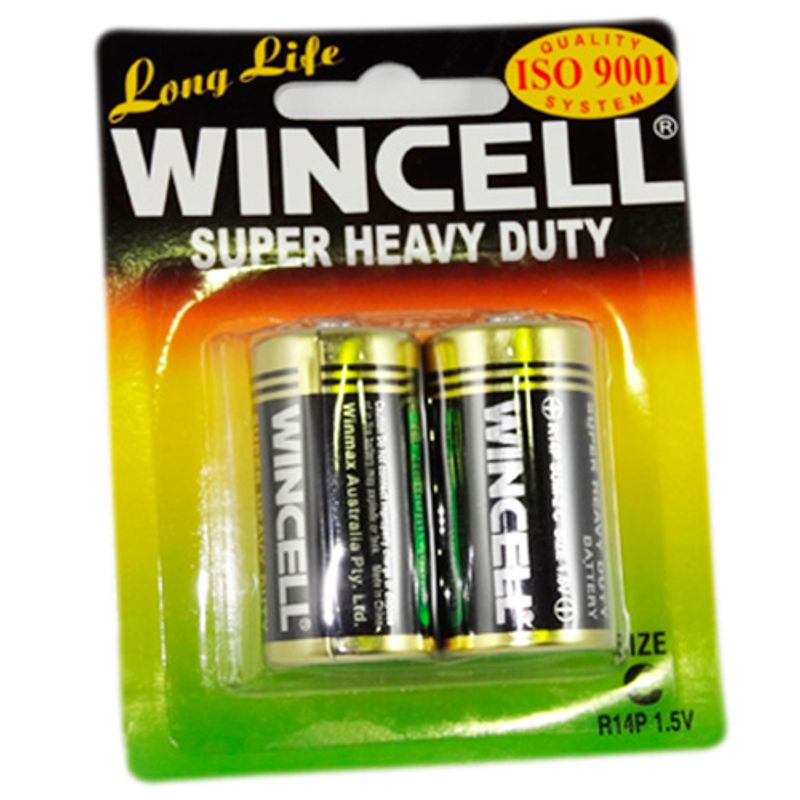 Wincell Super Heavy Duty C Size Carded 2Pk Battery packaging showing two batteries with branding.