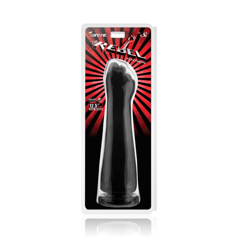 The Rebel Exxtreme Fist packaging showcasing the Rebel Exxtreme Pleasure Toy with bold design and striking colors.