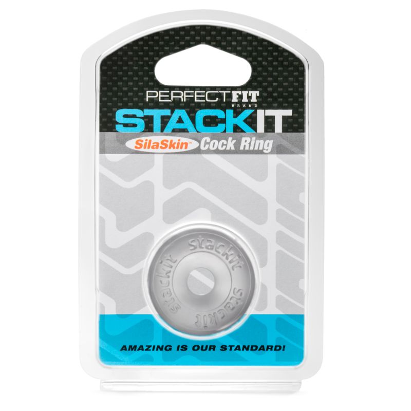 Stackit Clear SilaSkin Cock Ring packaging, a must-have intimate essential for her, offering comfort and pleasure.