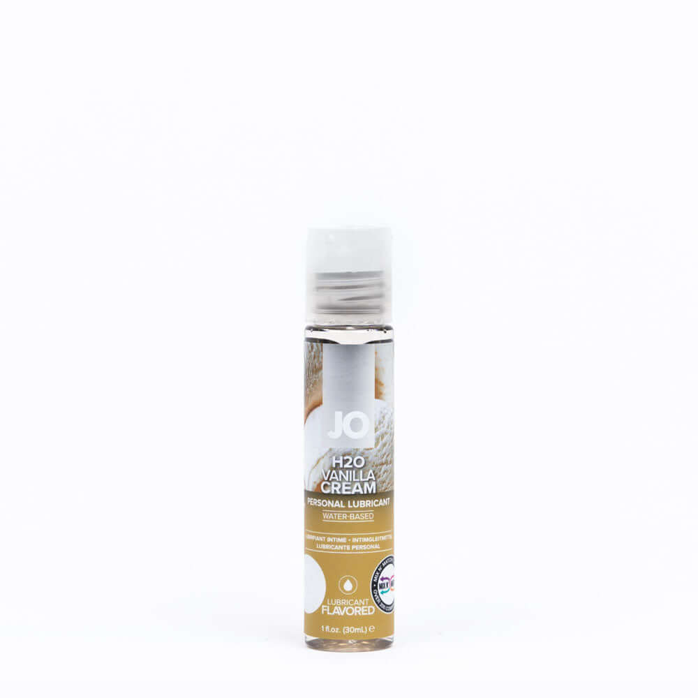 JO H2O Vanilla Cream Lube 30 mL bottle - vanilla flavored water based lubricant for intimate use.