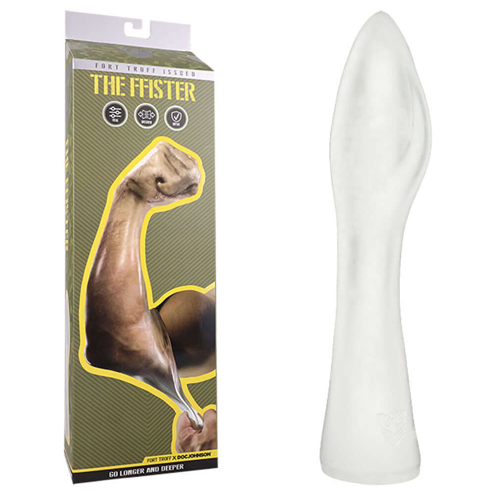 Fort Troff FFister frosted fisting sleeve packaging and product, designed for deep comfort and easy use.