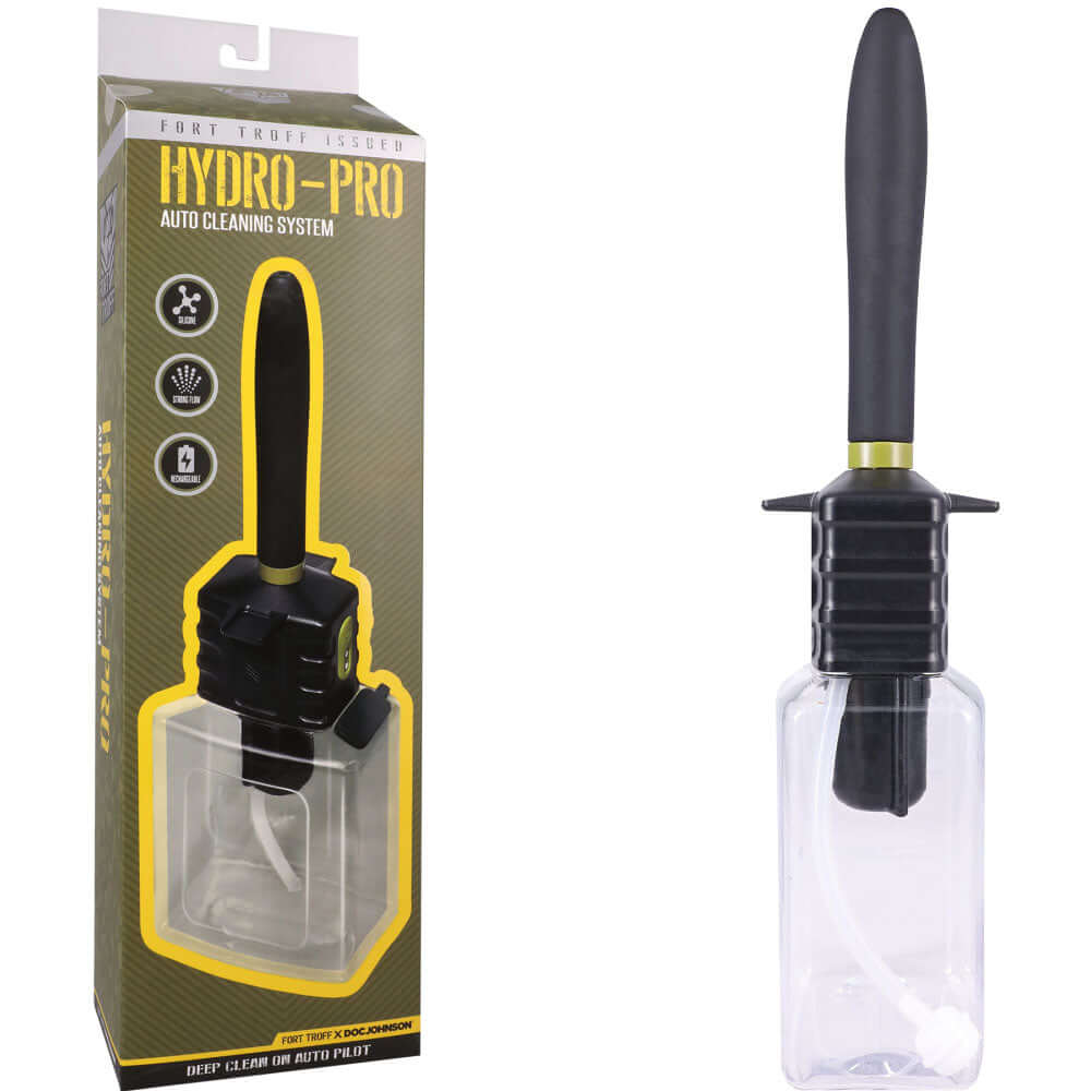 Fort Troff Hydro-Pro USB rechargeable auto douche with silicone nozzle and oversized tank.