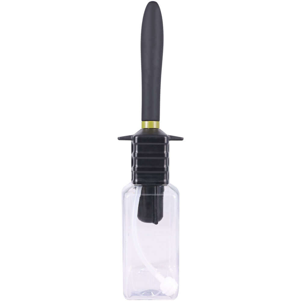 USB rechargeable auto douche with a flexible silicone nozzle and clear polycarbonate tank for easy filling.