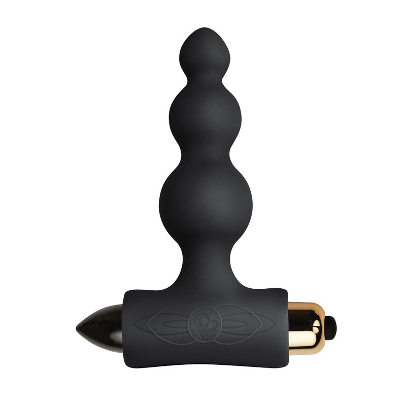 Petite Sensations Bubbles Black anal vibrator with distinctive bubbles and T-shaped base, ideal for intimate essentials for her.