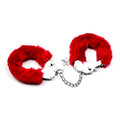 Fetish Pleasure Fluffy Hand Cuffs Red with sturdy metal and thick fur, ideal fluffy handcuffs for fetish play.