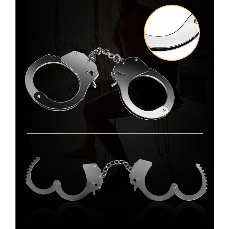Sturdy metal handcuffs made of iron for fetish play, showcasing metal handcuffs for fetish play in a stylish design.