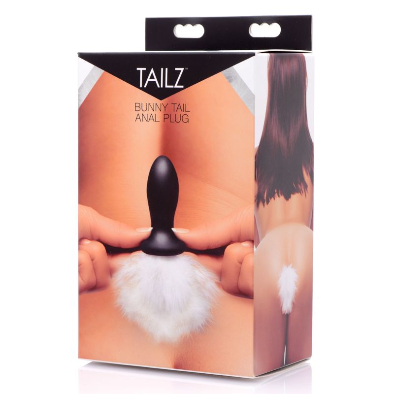 White Bunny Tail Anal Plug packaging featuring the bunny tail anal plug design and details.