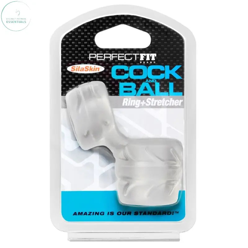 SilaSkin Cock And Ball Clear Ring packaging featuring the unique cock and ball clear ring and stretcher design.