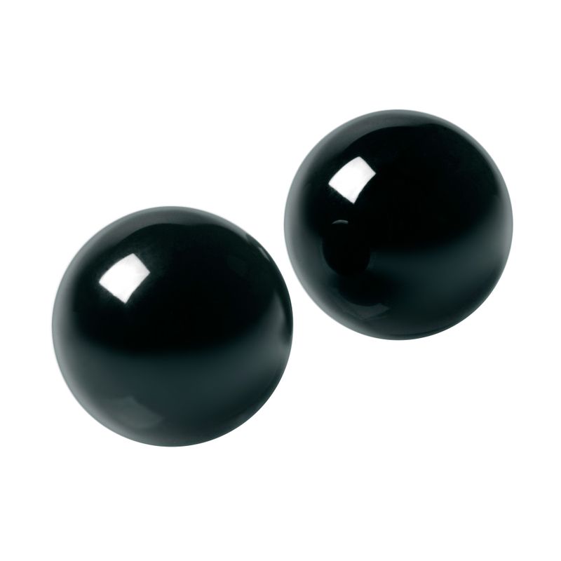 Jaded Glass Ben Wa Balls 30mm, smooth black glass spheres for intimate exercises and pleasure, temperature resistant and easy to maintain.