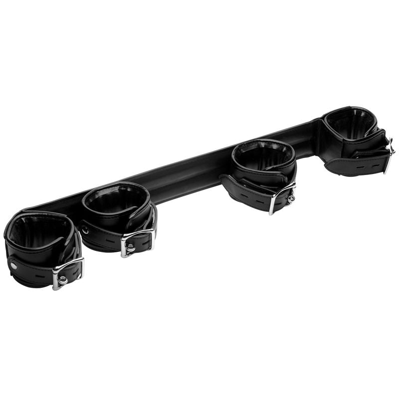 Deluxe spreader bar for bondage with adjustable, cushioned cuffs for comfortable restraint.