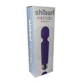 Shibari Mini Wand Purple packaging featuring a wireless, flexible massage wand with 20 vibration patterns and 8 speed strengths.