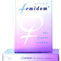 Femidom pack of 3 female condoms for contraception in a colorful box design.