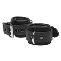 neoprene bondage cuffs with D-rings for versatile bondage play, padded for comfort and adjustable fit.