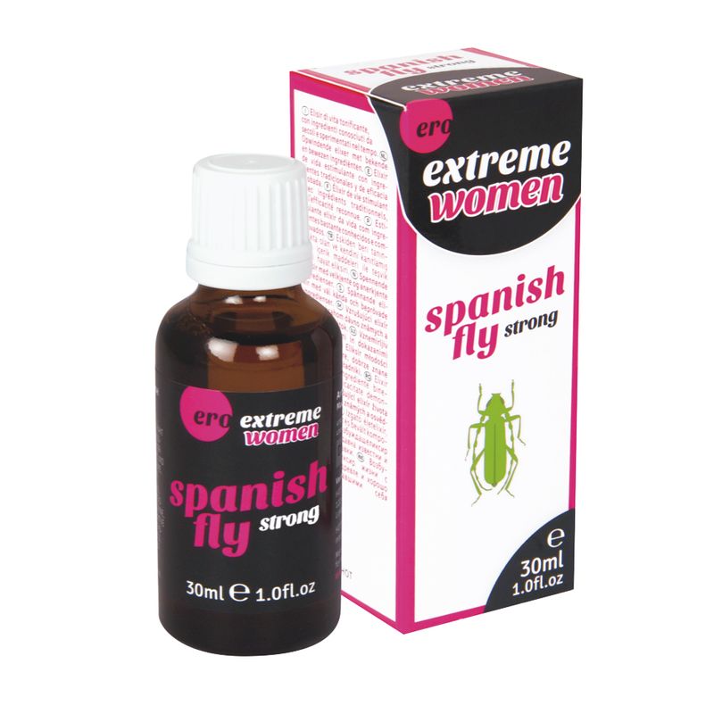 Spanish Fly Extreme Women Drops 30ml bottle with packaging, promoting intimacy essentials for her.