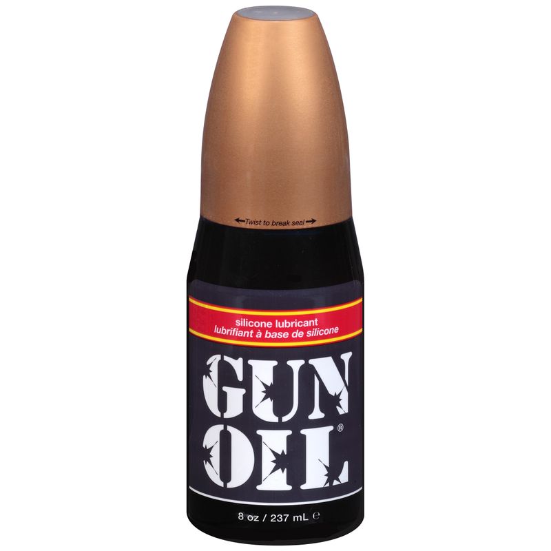 Gun Oil 8oz/240ml Flip Top Bottle, silicone lubricant for intimate essentials, water-resistant and hypoallergenic.