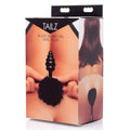 Black Bunny Tail Anal Plug packaging showcasing the black metal plug with fuzzy tail for role playing.