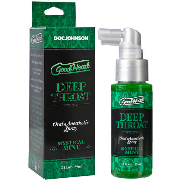 GoodHead Deep Throat Spray in Mystical Mint flavor, a throat desensitizer to enhance oral pleasure. 59 ml bottle.