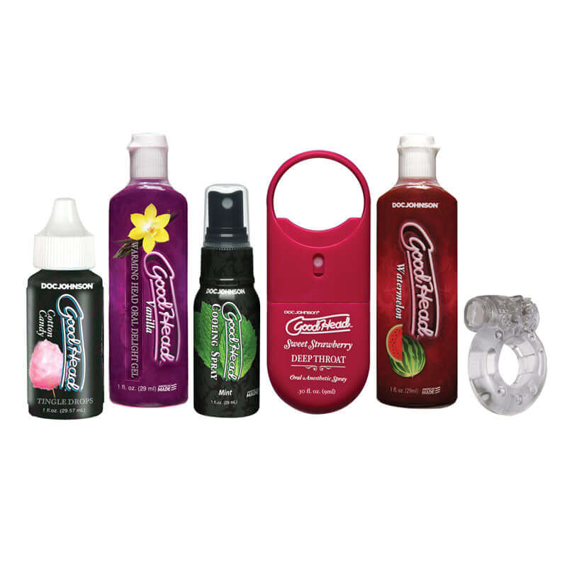 GoodHead Sensations Kit image featuring oral pleasure enhancement kit with various flavors and enhancer products.
