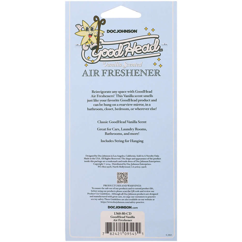 GoodHead Air Freshener - Vanilla - Vanilla Scented Air Freshener packaging description with classic vanilla scent.