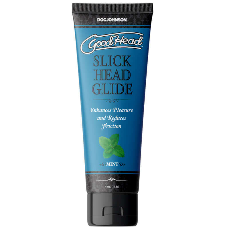 GoodHead Slick Head Glide mint flavored lubricant in a 120 ml tube enhances pleasure and reduces friction.