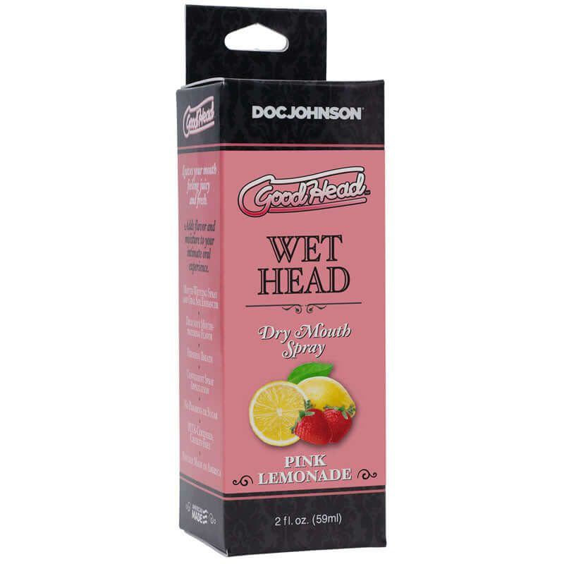 GoodHead Wet Head Dry Mouth Spray - Pink Lemonade Flavored - 59 ml bottle for dry mouth oral sex spray.