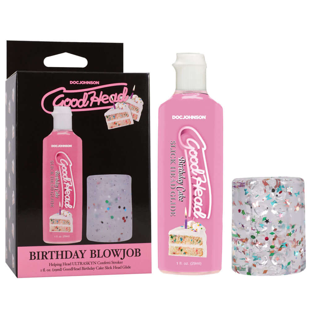 GoodHead Birthday Blowjob Kit including Helping Head and Birthday Cake Slick Head Glide for special celebrations.