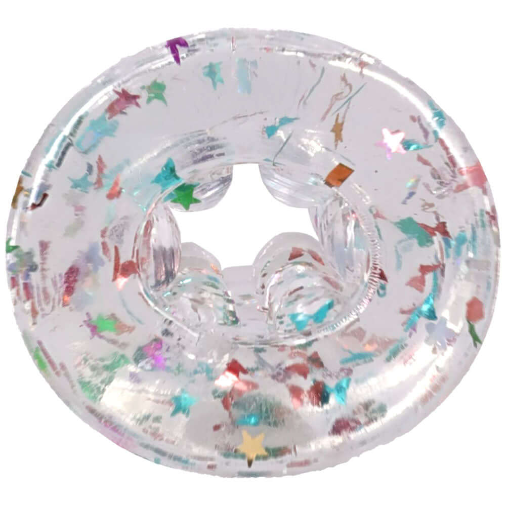 Birthday blowjob kit accessory featuring a clear stroker filled with colorful confetti stars.