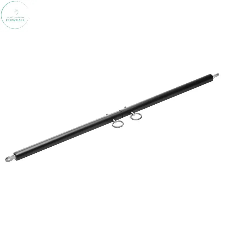 Adjustable steel spreader bar in black with eyebolts for bondage play, adjustable from 23 to 35 inches in length.