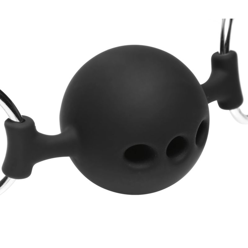 Hinder breathable silicone ball gag with nipple clamps - smooth black silicone ball design for comfort during use.