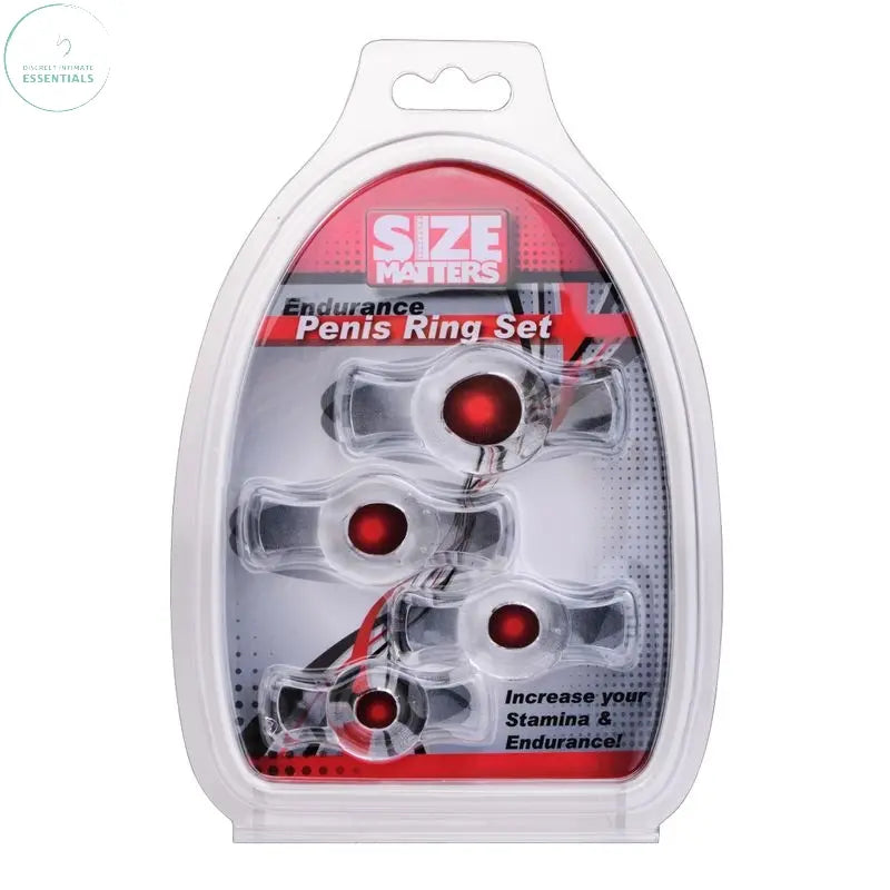 Affordable quality Endurance Clear 4 Ring Penis Set  from Size Matters by Discreet Intimate Essentials with Discreet Delivery 