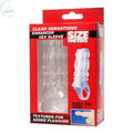 Clear Sensations Enhancer Sex Sleeve packaging showcasing a textured cock sheath for enhanced pleasure.