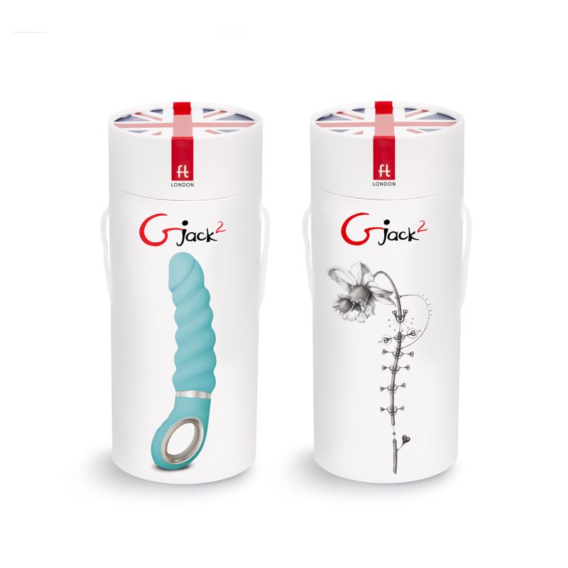 Gjack 2 vibrator with Bioskin material packaging featuring a Tiffany Mint design.