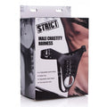 Male Chastity Harness packaging featuring adjustable straps and metal ring for intimate play.