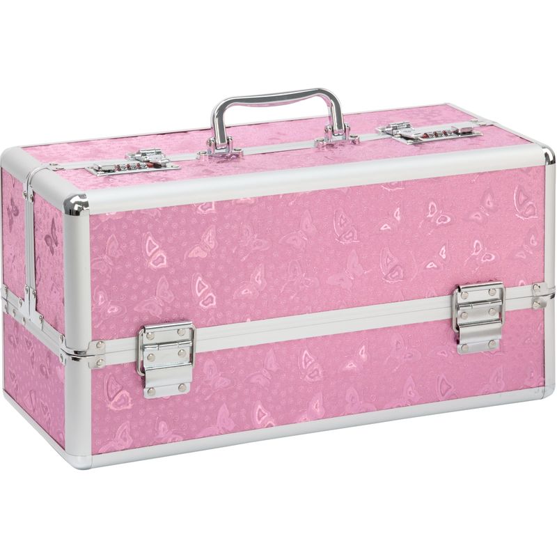 Lockable vibrator case in pink with decorative butterflies, ideal for securing personal items.