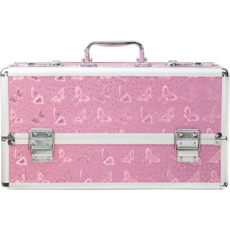Lockable vibrator case in pink with butterfly design, perfect for securing sex toys.