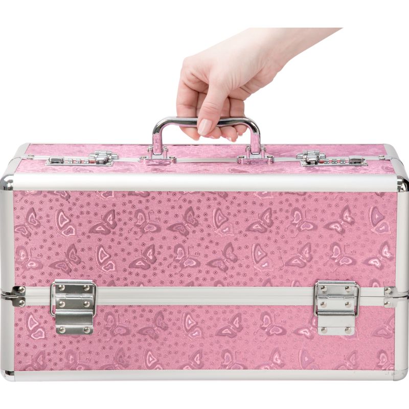 Lockable vibrator case in pink design with handle, perfect for securing your sex toys from prying eyes.