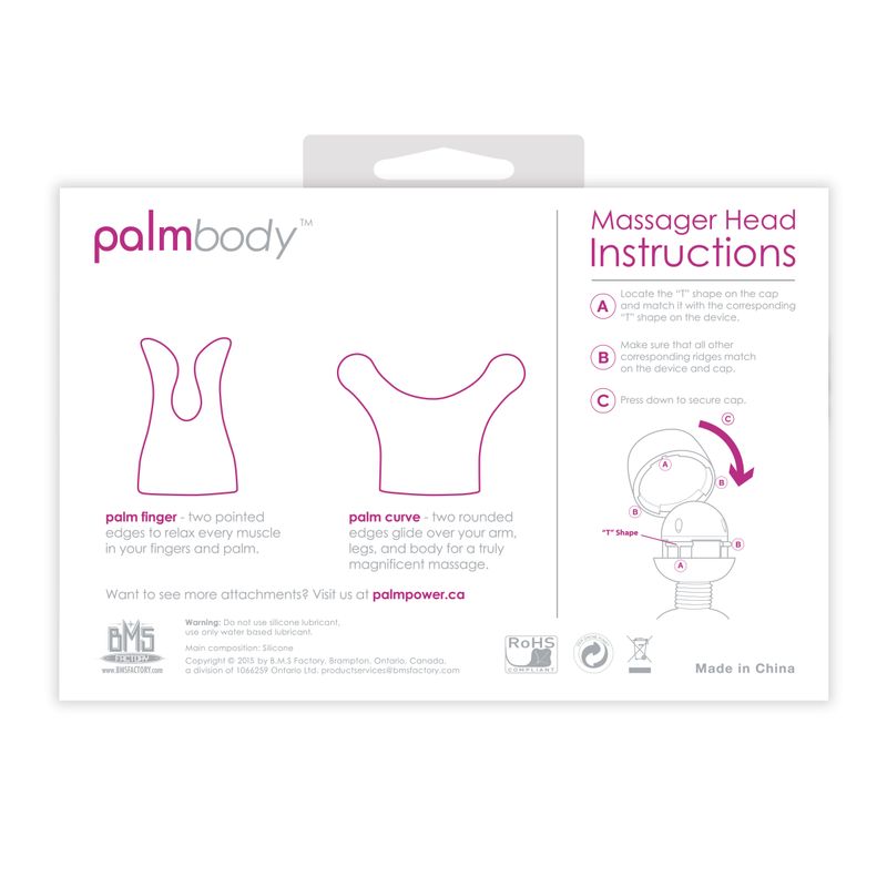 PalmBody Massager Heads (For use with PalmPower) instruction manual for proper attachment and use.