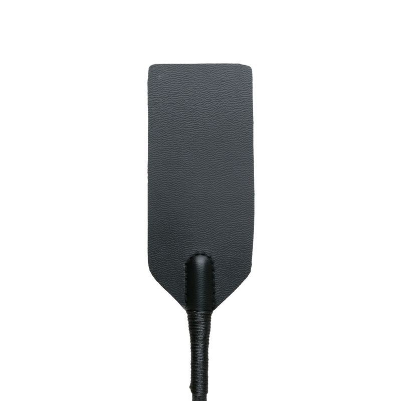 black leather crop whip on a white background, perfect for SM play and stylish in design.