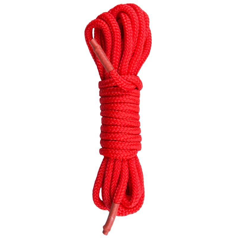 Red bondage rope for Shibari, 10m durable and soft nylon, perfect for versatile bondage scenarios.