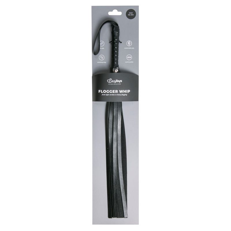 Elegant leather flogger whip with a comfortable handle for thrilling SM sessions.