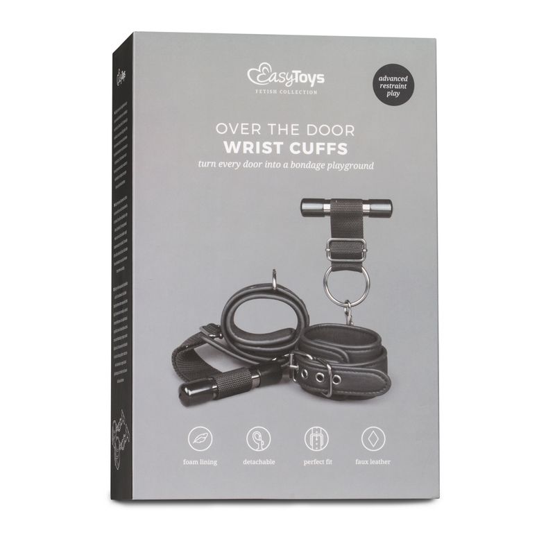 Over the Door Wrist Cuffs packaging, ideal for bondage play and intimate essentials.