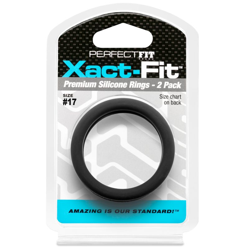 Xact-Fit #17 1.7in 2 Pk packaging featuring premium silicone rings for intimate essentials for her.
