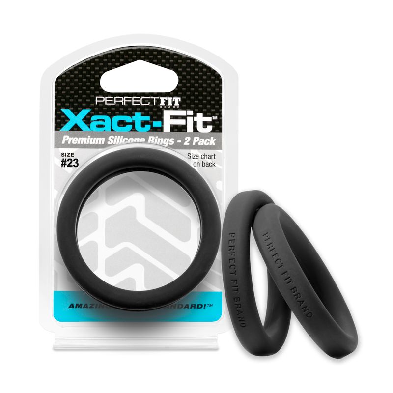 Xact-Fit #23 2.3in 2 Pk featuring premium silicone rings for intimate essentials, providing a comfortable fit.