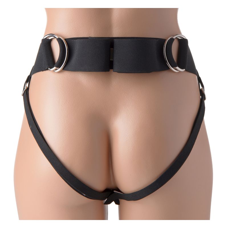 Avalon jock style strap on harness showcasing adjustable buckle straps and secure ring design.